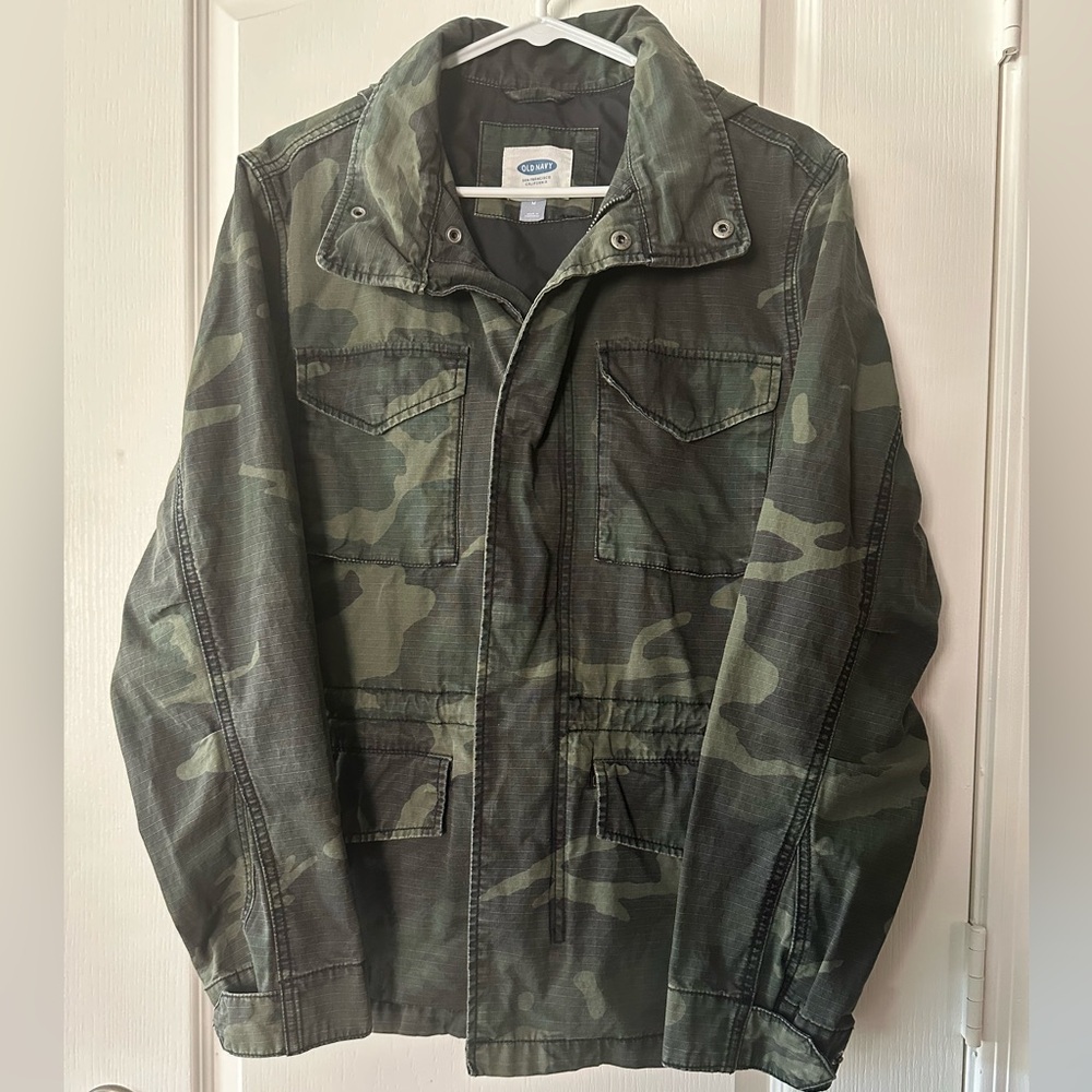 Old Navy Women's Camouflage Utility Chore Field Jacket 100% Cotton Zip in Hood